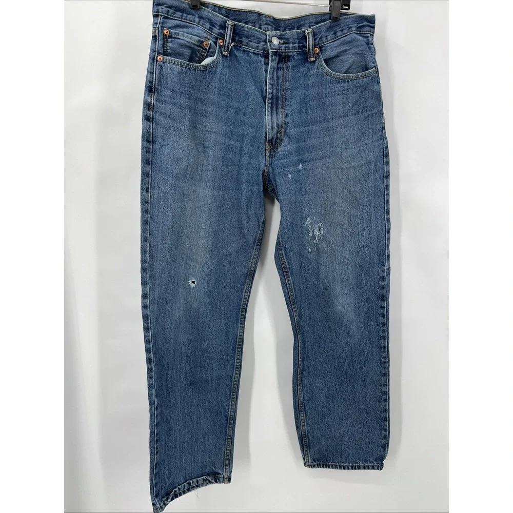Levis 550 Relaxed Fit Medium Wash Distressed Denim Jeans Mens 36x33‎